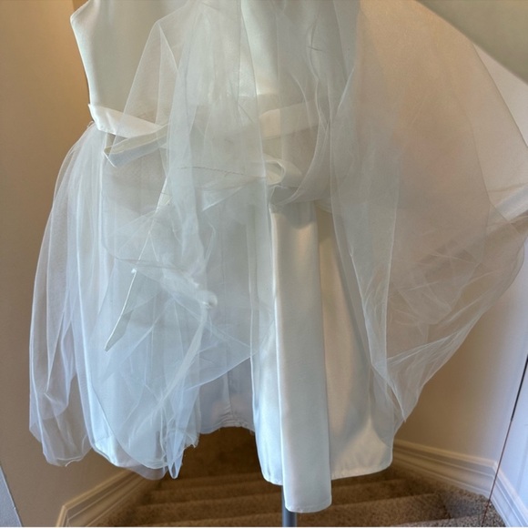 Biscotti Flower Girl White Dress with Lace Shoulders & Matching Bow Headband - Picture 8 of 14